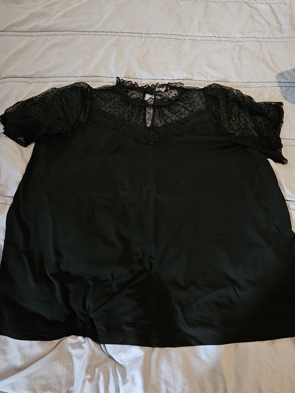 Women’s Black Sheer Lace Polka Dot Sleepwear Top
